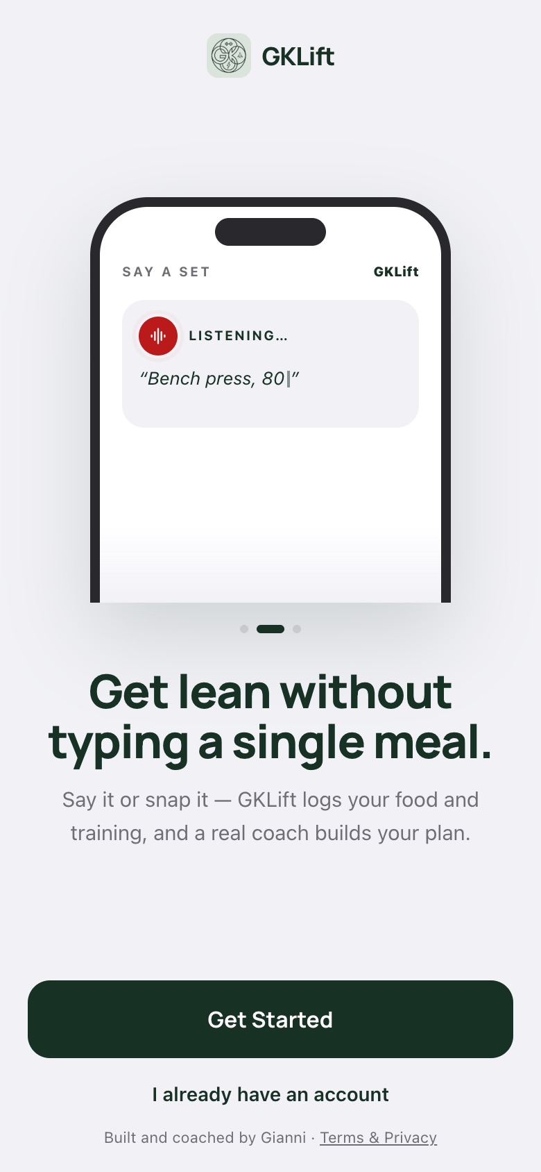 GKLift welcome screen