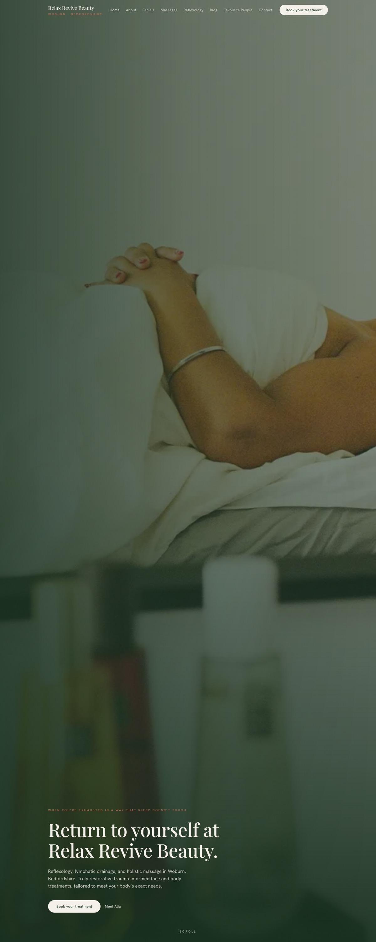 Relax Revive Beauty homepage, designed and built by G Digital Works